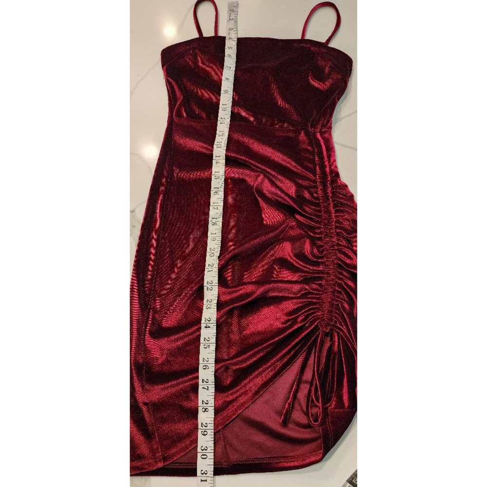 Windsor Burgundy Velvet Mini Dress Ruched Side Drawstring Spaghetti Straps Small - Picture 9 of 11